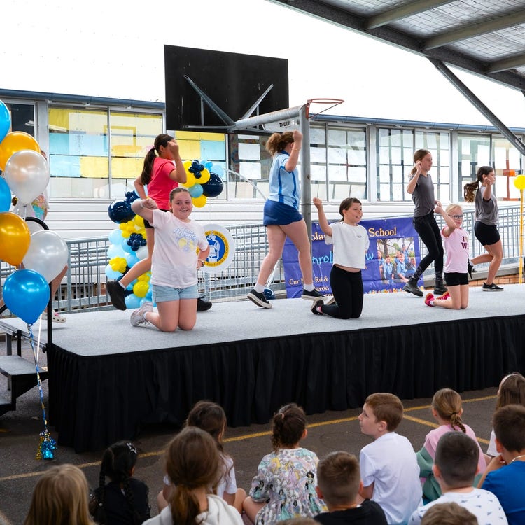 Dance group performing on stage